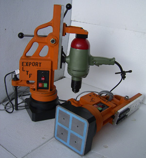 Portable Magnetic EPM Drill Stand Fitted with Ralli Wolf Drilling Machine
